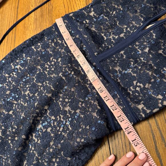 Nightway Navy Blue Lace Cocktail Dress Size 8 Sleeveless Sequin Halter Bodycon - Picture 11 of 13
